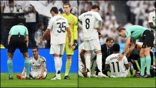 Lucas Vázquez y Rodrygo Goes, tras lesionarse ante Osasuna. (Getty)