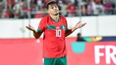 Brahim Díaz celebra un gol con Marruecos.