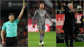 Gil Manzano, Kylian Mbappé y Carlo Ancelotti. (EFE_Getty)