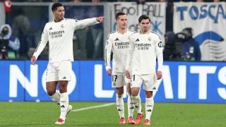 Bellingha, Lucas y Brahim, tras un gol del Real Madrid. (Getty)