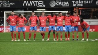 Los jugadores de la Deportiva Minera, durante un partido de Copa del Rey. (Deportiva Minera)