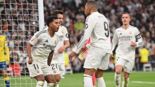 Rodrygo y Mbappé celebran un gol contra Las Palmas. (Getty)