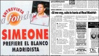 Recortes de prensa de una entrevista a Simeone en 1994.