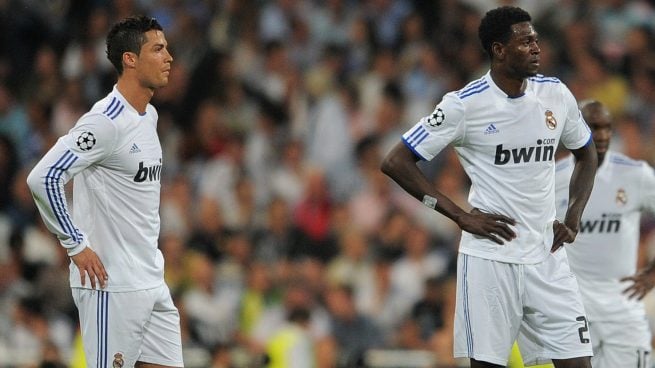 Adebayor junto a Cristiano Ronaldo en el Real Madrid. (GETTY)