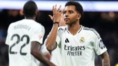 Rodrygo celebra un gol con el Real Madrid. (Getty)