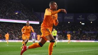 Mbappé celebra un gol con el Real Madrid. (Getty)