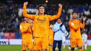 Gonzalo celebra la victoria del Real Madrid.