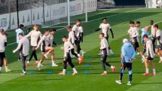 Los jugadores del Real Madrid preparan su partido ante el City.