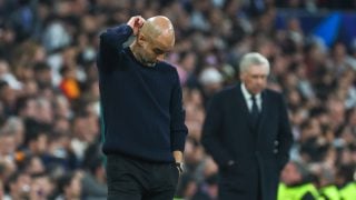 Pep Guardiola en el Bernabéu. (EFE)