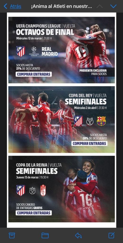 El correo del Atlético de Madrid a sus socios.