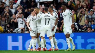 El Real Madrid celebra un gol contra el Rayo Vallecano. (Getty)