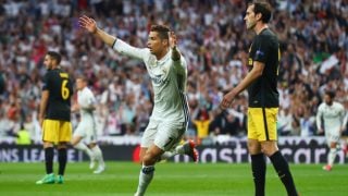 Cristiano Ronaldo celebrando un gol con el Real Madrid ante el Atlético. (Getty Images)
