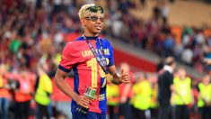 Lamine Yamal celebra la Copa del Rey ganada al Real Madrid. (Getty)