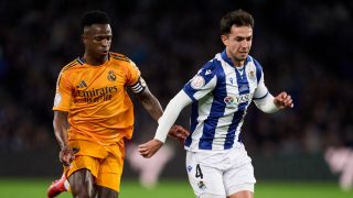 Zubimendi, en un partido reciente contra el Real Madrid. (Getty)