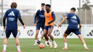 Tchouaméni en el entrenamiento de este jueves. (RM)