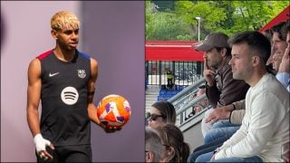 Lamine Yamal a la izquierda y Piqué en el Johan Cruyff a la derecha. (Getty)