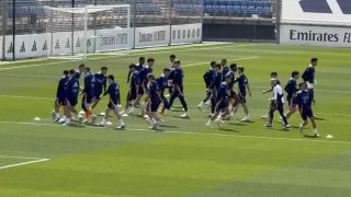 Los jugadores del Real Madrid en el entrenamiento previo al Clásico.