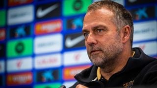 Hansi Flick en la rueda de prensa previa al Clásico. (FC Barcelona)
