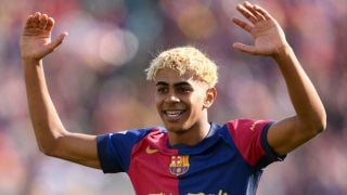 Lamine Yamal celebra su gol con el Barcelona. (Getty)