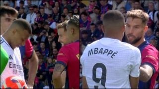 Mbappé vaciló a Iñigo Martínez durante el Clásico de Liga en Montjuic.