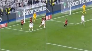 Maffeo celebró mirando a la grada del Bernabéu.