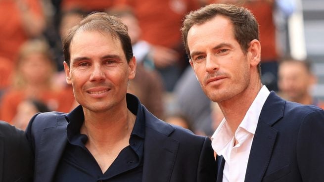 Rafa Nadal junto a Andy Murray en el homenaje de Roland Garros al balear. (GETTY)