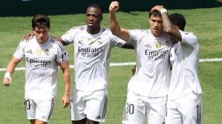 Gonzalo celebra su gol junto a Fran García, Vinicius y Rodrygo. (Getty)