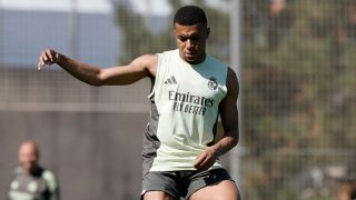 Mbappé en un entrenamiento del Real Madrid.