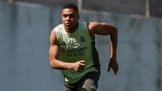 Kylian Mbappé, durante un entrenamiento con el Real Madrid. (realmadrid.com)