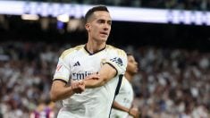 Lucas Vázquez celebra un gol con el Real Madrid ante el Barcelona en el Bernabéu. (Getty)