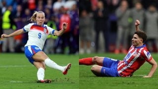 El doble toque de Bethany Mead, en la Eurocopa Femenina, y el de Julián Álvarez, en Champions League. (Getty)