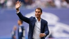Rafa Nadal, durante un homenaje en el Santiago Bernabéu. (Getty)
