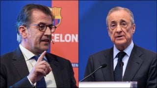 Toni Freixa a la izquierda y Florentino Pérez a la derecha. (Getty)