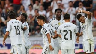 El Real Madrid celebra un gol de Mbappé. (Getty)