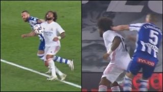 El tirón de pelo de Laguardia a Marcelo. (Movistar)