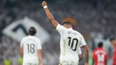 Mbappé celebra su primer gol de la temporada con el Madrid. (Getty)