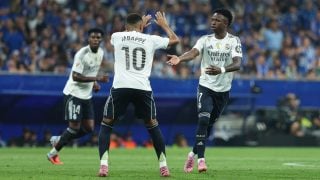 Kylian Mbappé y Vinicius Junior celebran un tanto ante el Real Oviedo. (EP)