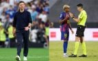 Xabi Alonso, Lamine Yamal y el árbitro Busquets Ferrer.