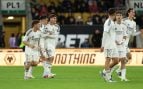 Los jugadores del Castilla celebran el tanto de Bruno Iglesias.