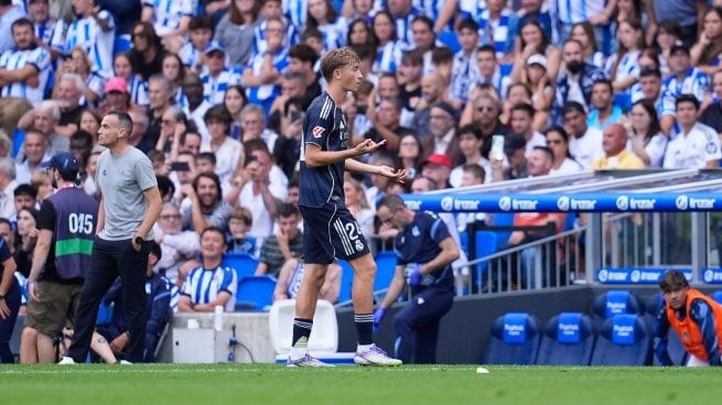 Dean Huijsen, tras ser expulsado en Real Sociedad-Real Madrid. (Getty Images)
