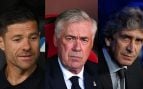 Xabi Alonso, Carlo Ancelotti y Manuel Pellegrini.