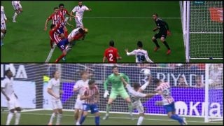 Arriba, el penalti no pitado sobre Ramos. Abajo, el penalti sí pitado a Arda.