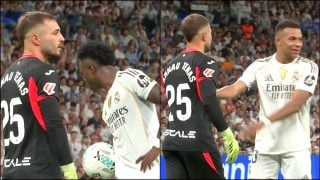 Arnau Tenas, Vinicius y Mbappé.