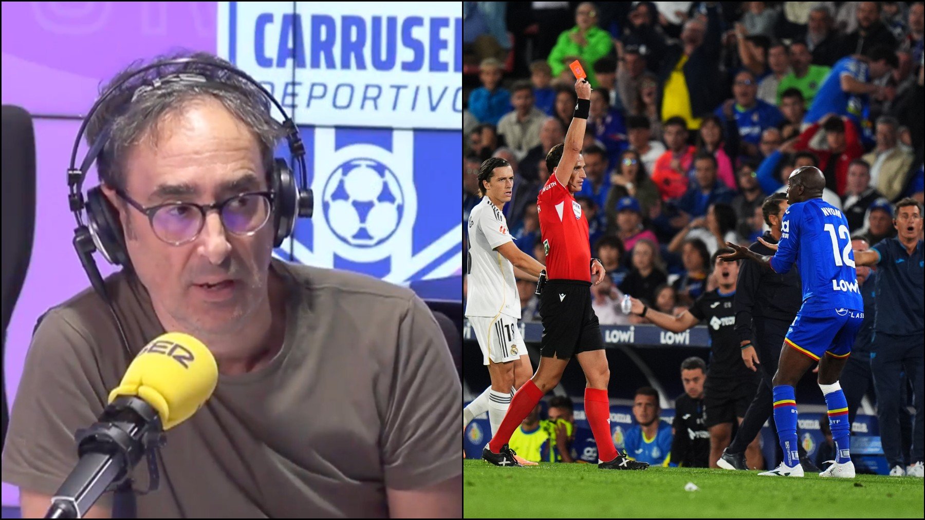 Hasta Iturralde no admite discusión en la roja a Nyom: «Cuando el balón no está en juego es roja»