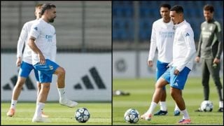 Carvajal y Arnold durante un entrenamiento. (Realmadrid.com)
