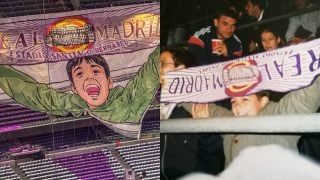 El tifo para el Real Madrid-Juventus de hoy homenajea esta imagen de Lucas Vázquez. (X: @Dr__Ignacio y @Lucasvazquez91)