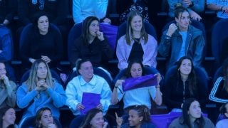 Parte de la selección española femenina en las gradas del Santiago Bernabéu.