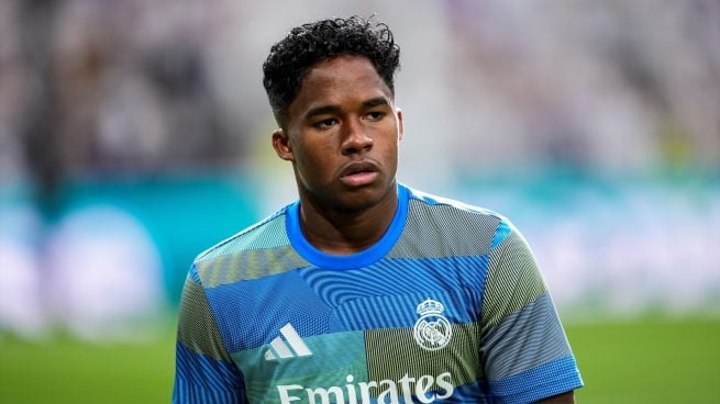 Endrick, en un calentamiento con el Real Madrid. (Europa Press)