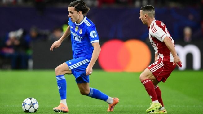 Álvaro Carreras, en el Olympiacos-Real Madrid. (Europa Press)