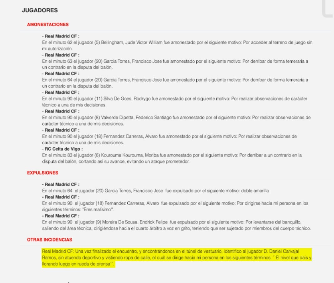 Carvajal, Real Madrid, árbitro